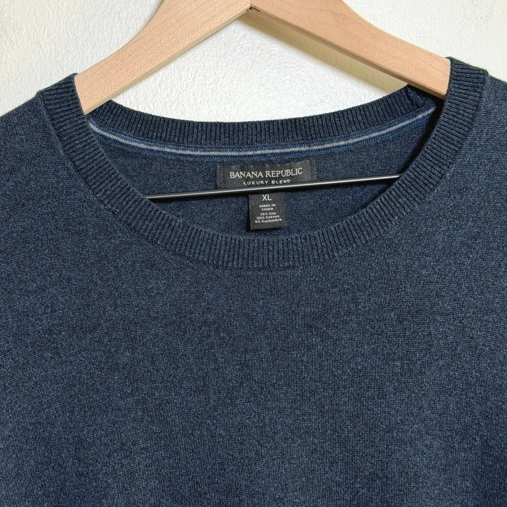 Banana Republic Mens Silk Cotton Cashmere Sweater XL Blue Crewneck Preppy Luxury
